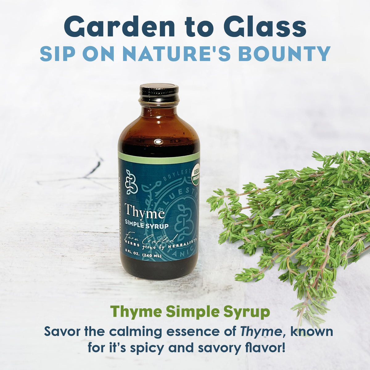 Bluestem Botanicals Organic Thyme Simple Syrup makes a thoughtful gift for hosts.