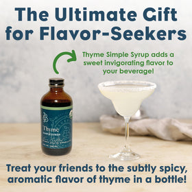 Bluestem Botanicals Thyme Simple Syrup added to tea or latte for flavor.