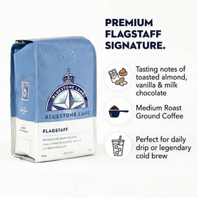 Bluestone Lane Flagstaff coffee beans ready for grinding, ethically sourced Arabica for a balanced cup