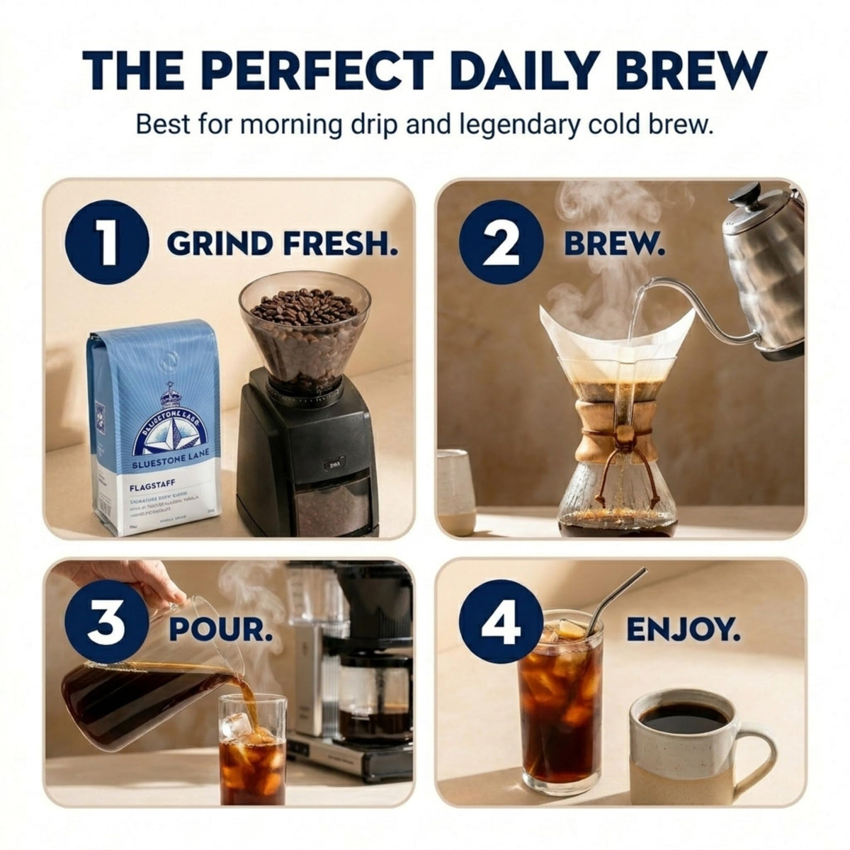 Bluestone Lane Flagstaff Signature cold brew steep for caramel sweetness