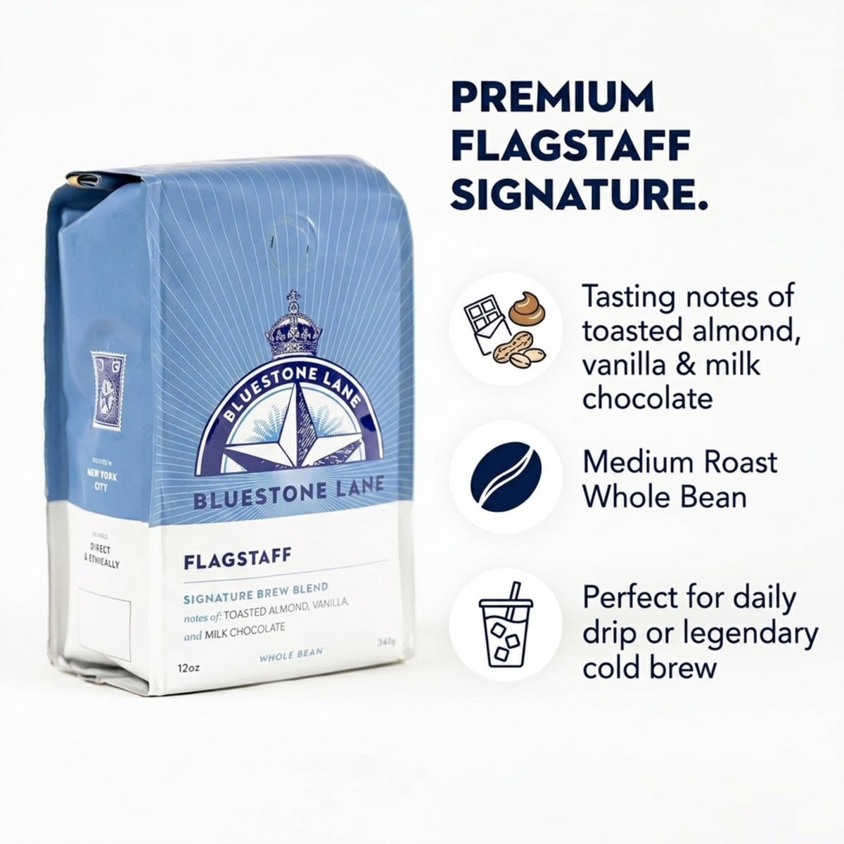 Bluestone Lane Flagstaff Signature vacuum-sealed bag preserves freshness