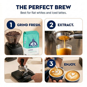 Home barista setup using Bluestone Lane Maverick for a flat white