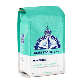 Bluestone Lane Maverick espresso beans in a 12 oz bag for fresh mornings