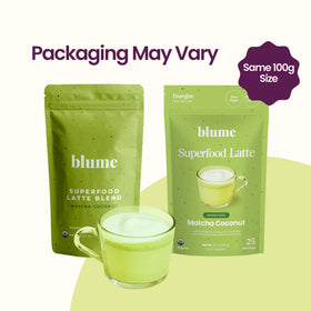 Blume Superfoods Latte powder scoop enables quick, precise servings for busy mornings.