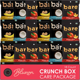 Blunon Bare Chips variety pack shows apple, banana, and coconut flavors for on-the-go snacking.