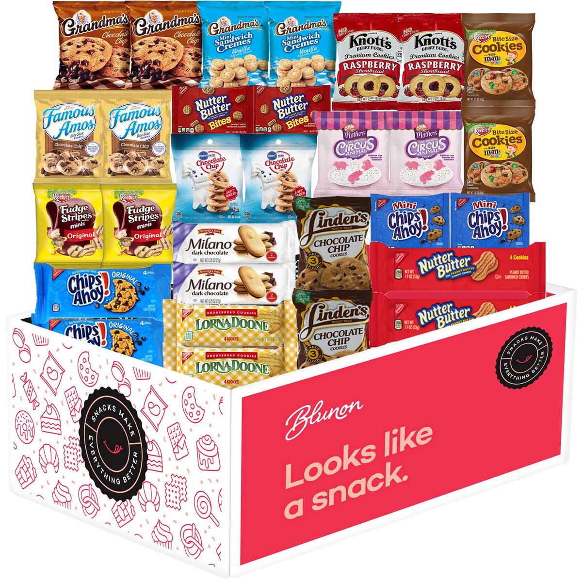 Blunon gift-ready cookies box featuring assorted flavors for gatherings and office sharing.