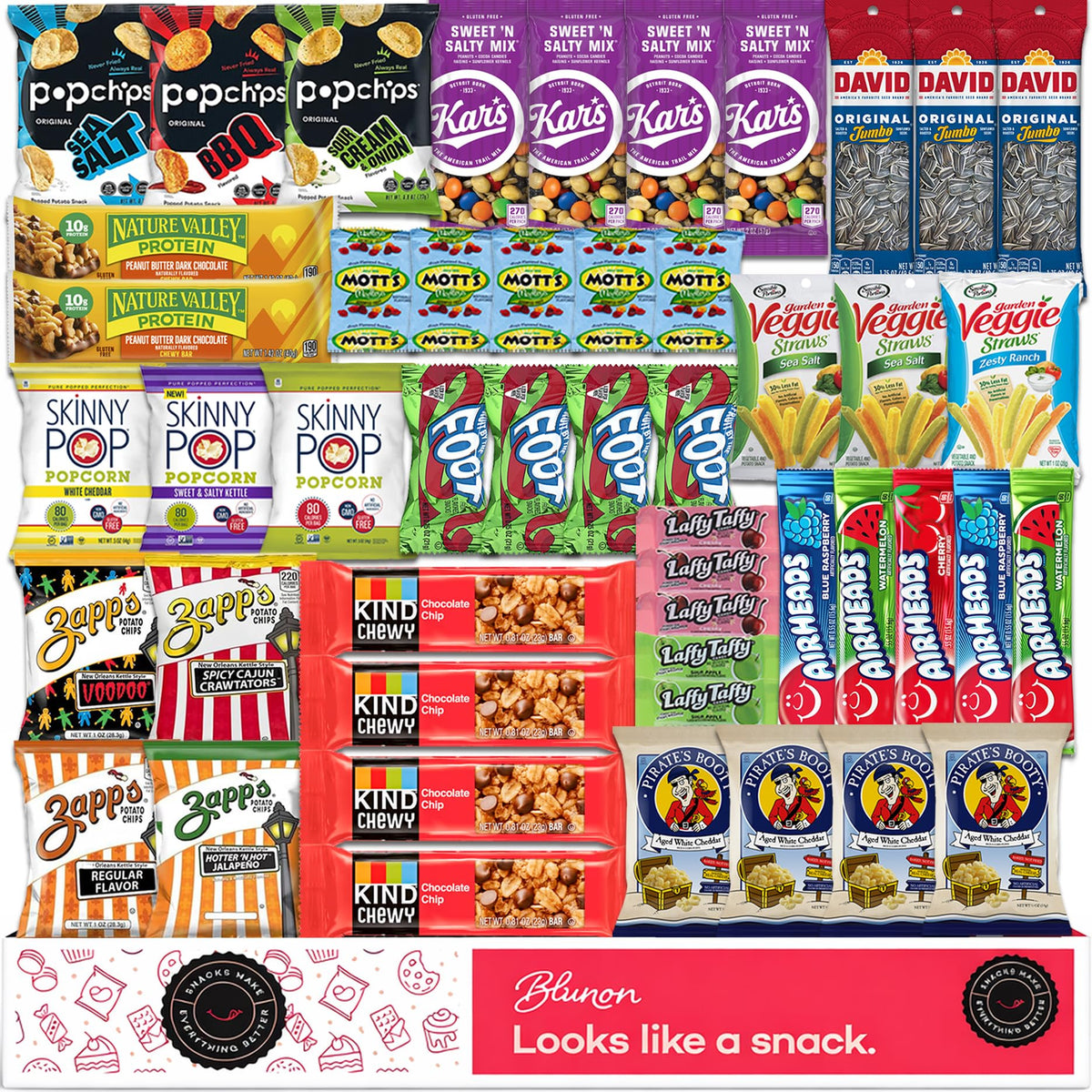 Blunon Gluten Free Snacks Variety Pack box shows portable gluten-free fueling for busy days.