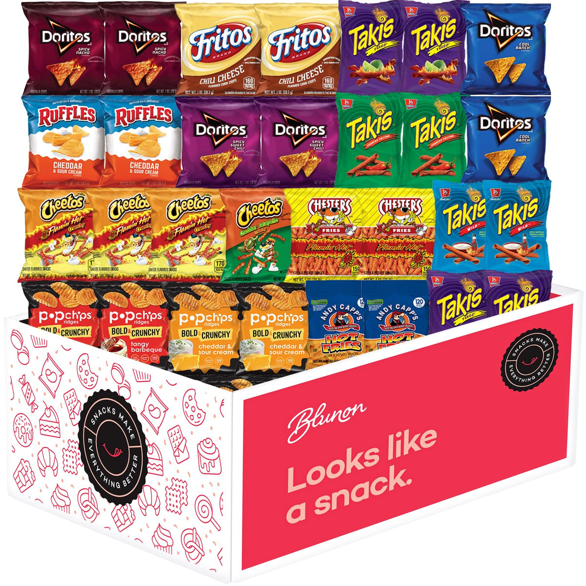 Blunon hot chips variety pack 30-pack individual bags ready for on-the-go.