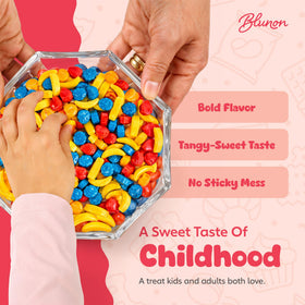 Blunon party-table display with bulk candies for easy sharing.