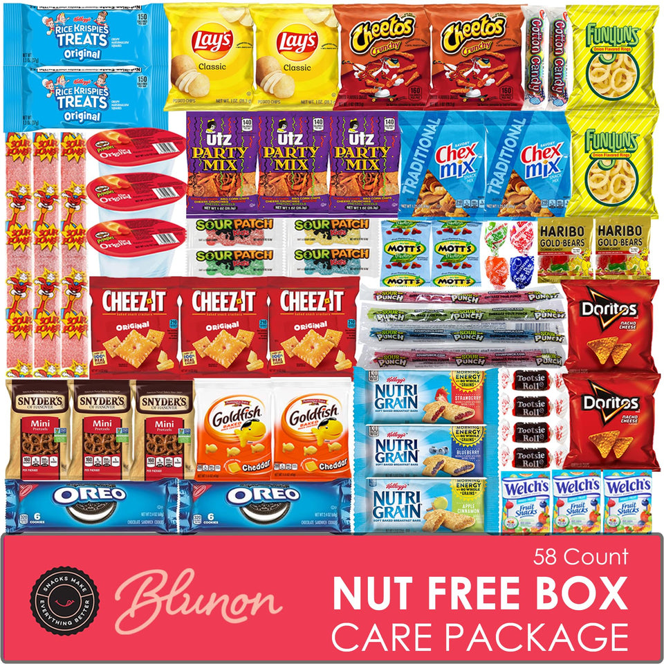 Blunon peanut free nut free snacks variety pack box for safe on the go snacking