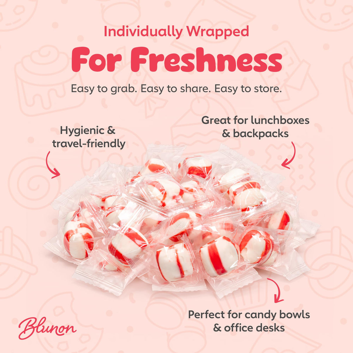Blunon Peppermint Puffs in a holiday gift basket, ideal for sharing