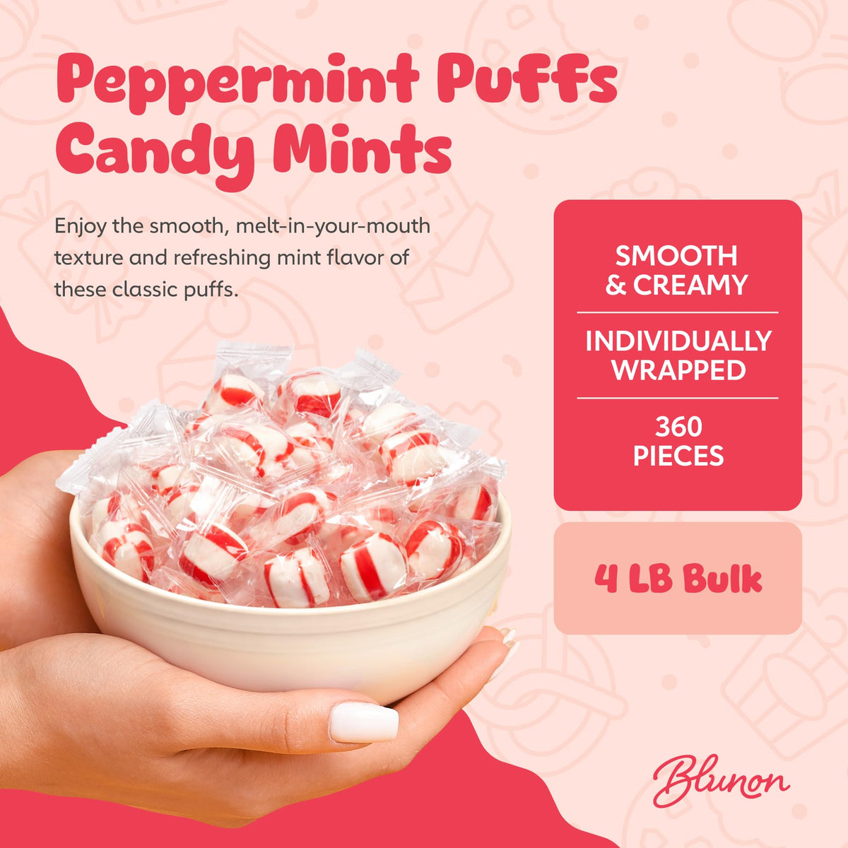 Blunon Peppermint Puffs individually wrapped for on-the-go snacking