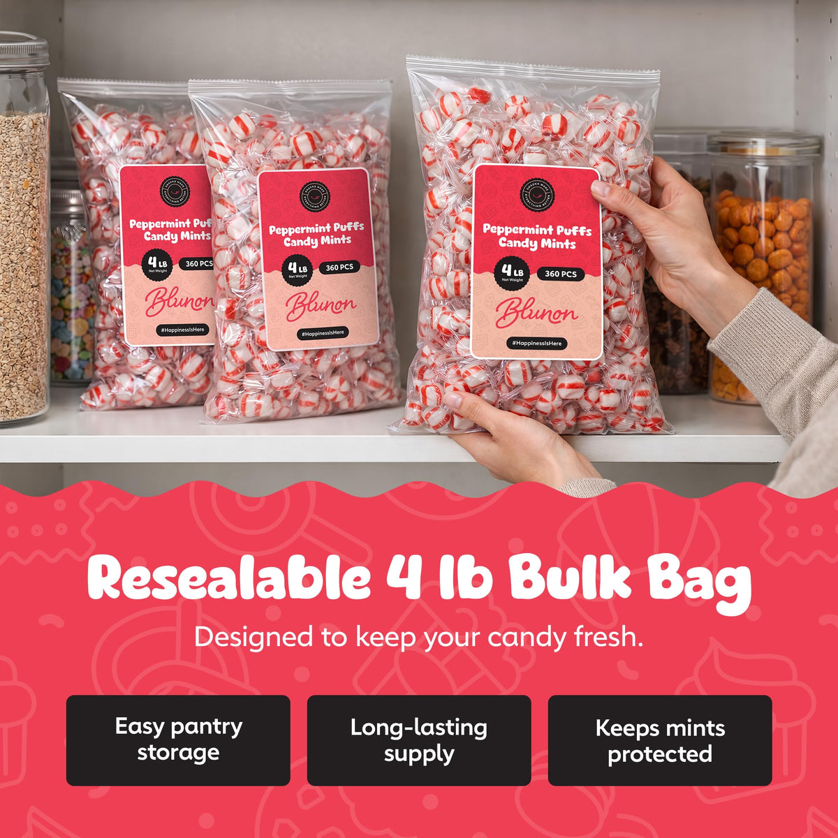 Blunon Peppermint Puffs 4-pound bulk for parties and gatherings