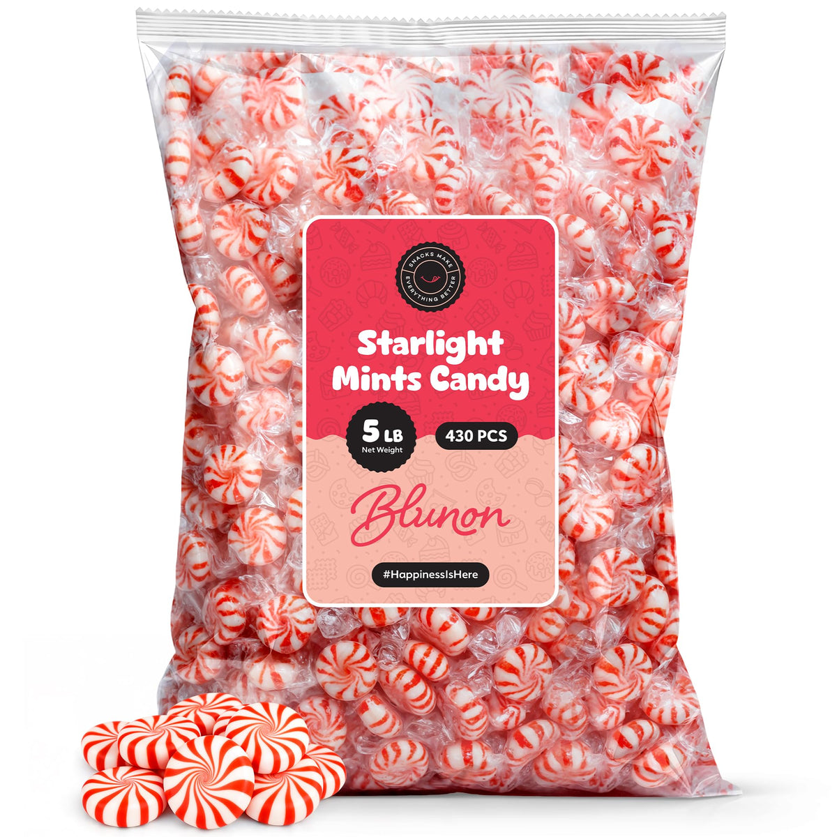 Blunon Peppermint Starlight Mints in a 5lb bulk bag for parties.