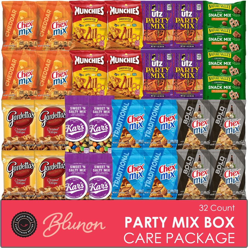Blunon Snacks Variety Pack for Adults, 32-pack gift-ready for parties.