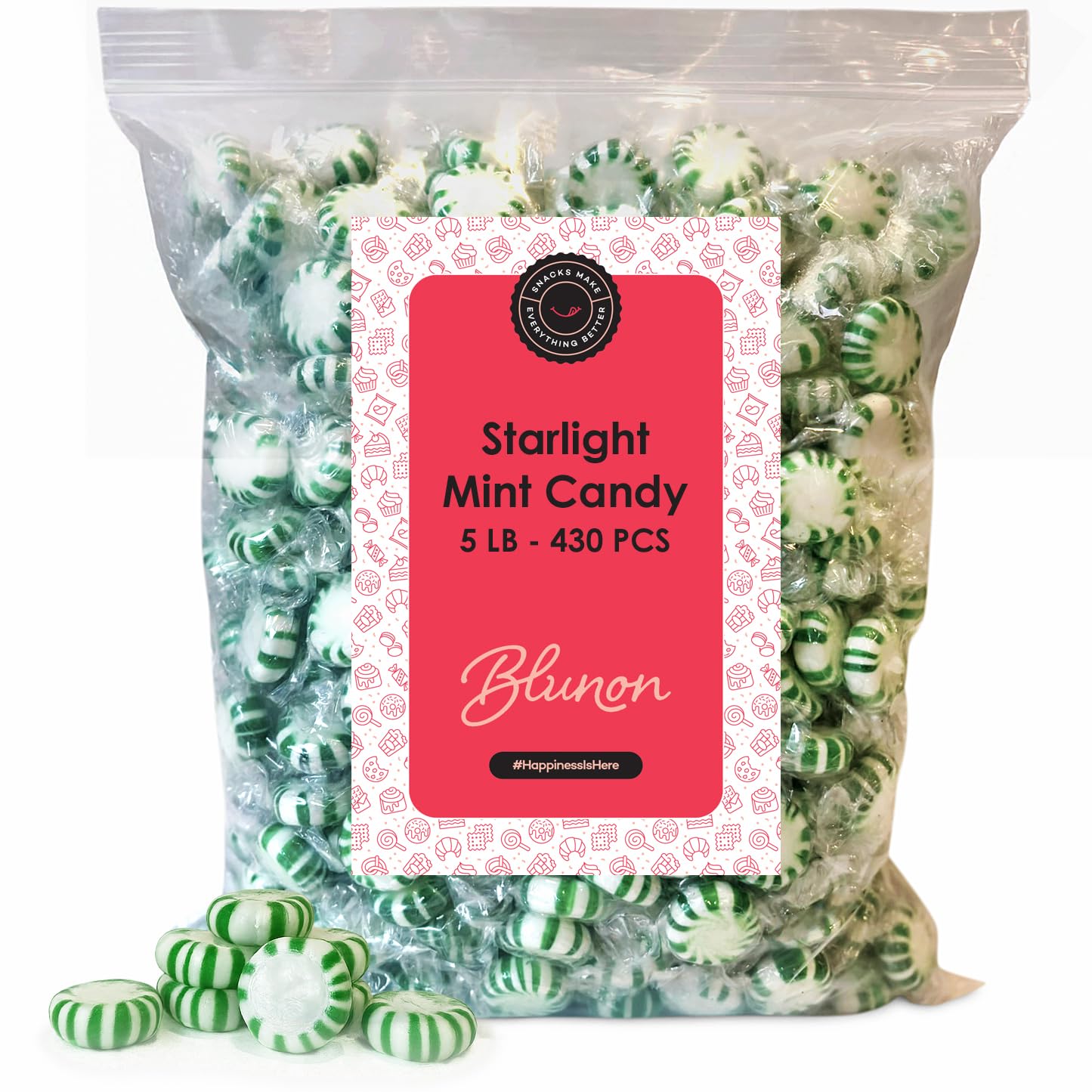 Blunon Spearmint Starlight Mints – 5 lb Bulk, 430 Pieces, Individually ...