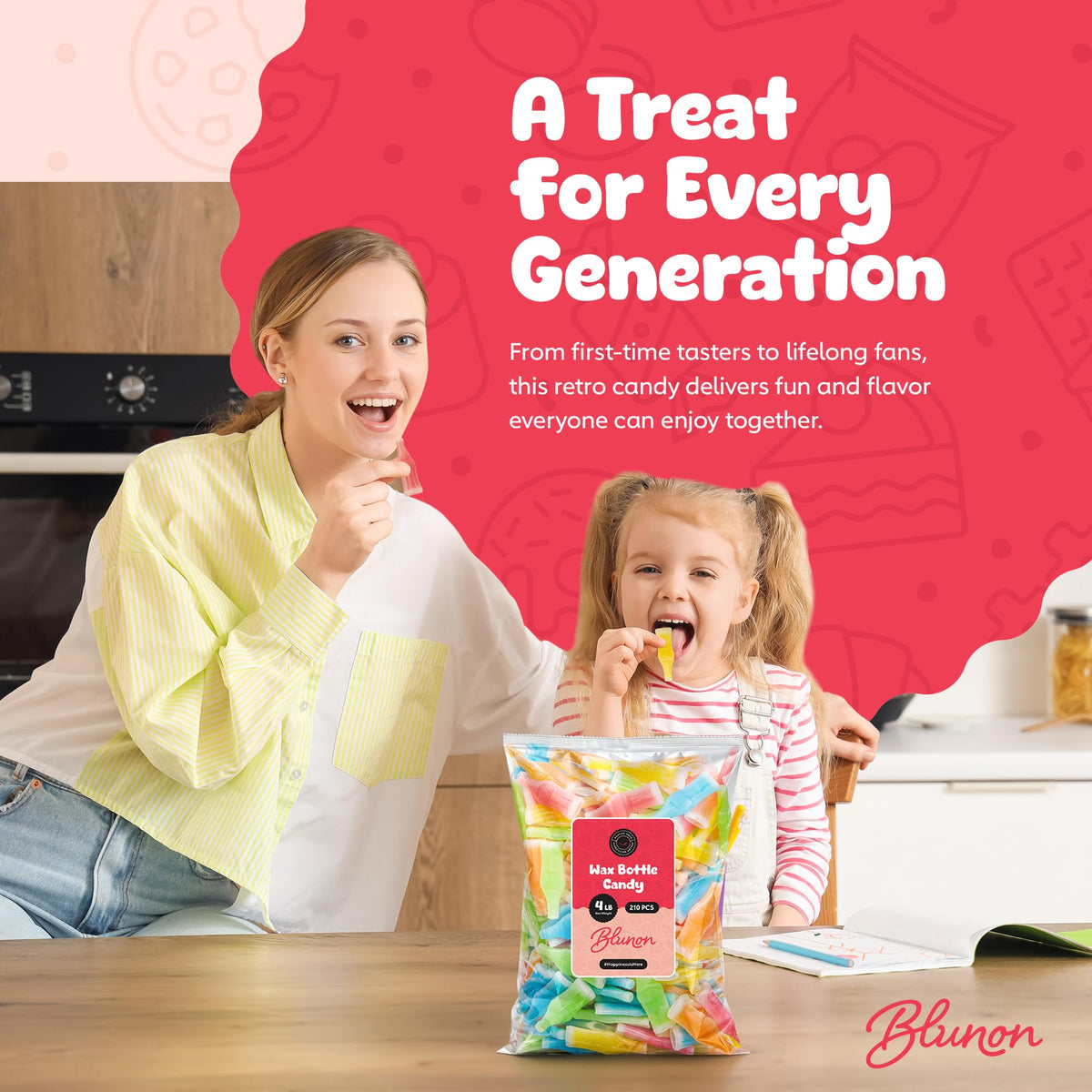 Blunon Wax Bottle Candy cherry-orange-lemon set enhances dessert tables or buffets.