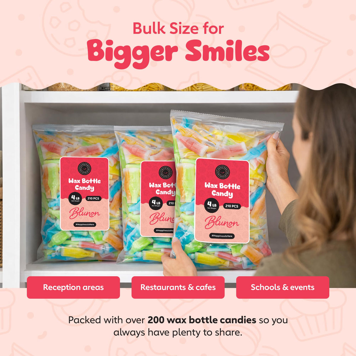 Blunon Wax Bottle Candy bulk pack simplifies hosting with ready-to-serve candy.