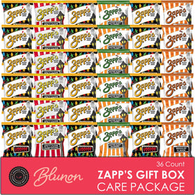 Blunon Zapp's variety pack outer box showcases bold Cajun chips for shareable snacking.