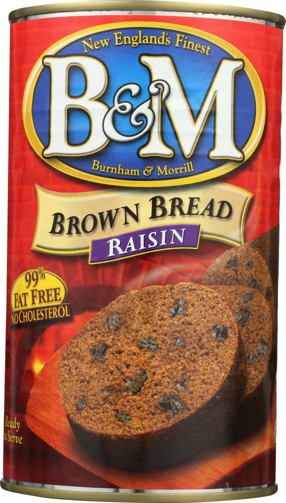 B&M Original Brown Bread in a Can Raisin front view, ready for quick meals.