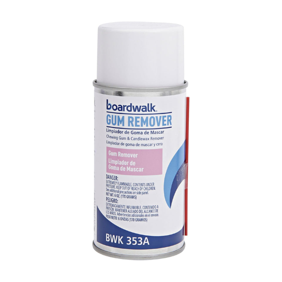 Boardwalk 353ACT remover aerosol bottle for fast gum and wax cleanup.