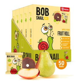 Bob Snail Apple-Pear Fruit Roll Ups in a bulk box for on-the-go snacking.