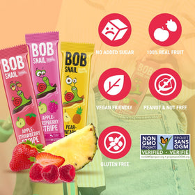 Bob Snail apple raspberry bars with vibrant fruit texture for kids.