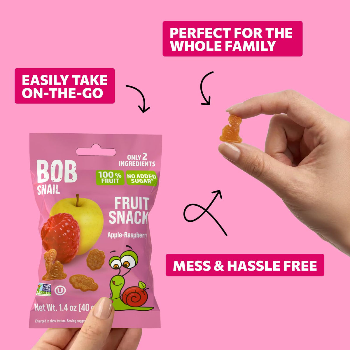 12-pack display of Bob Snail gummies showing convenient portions