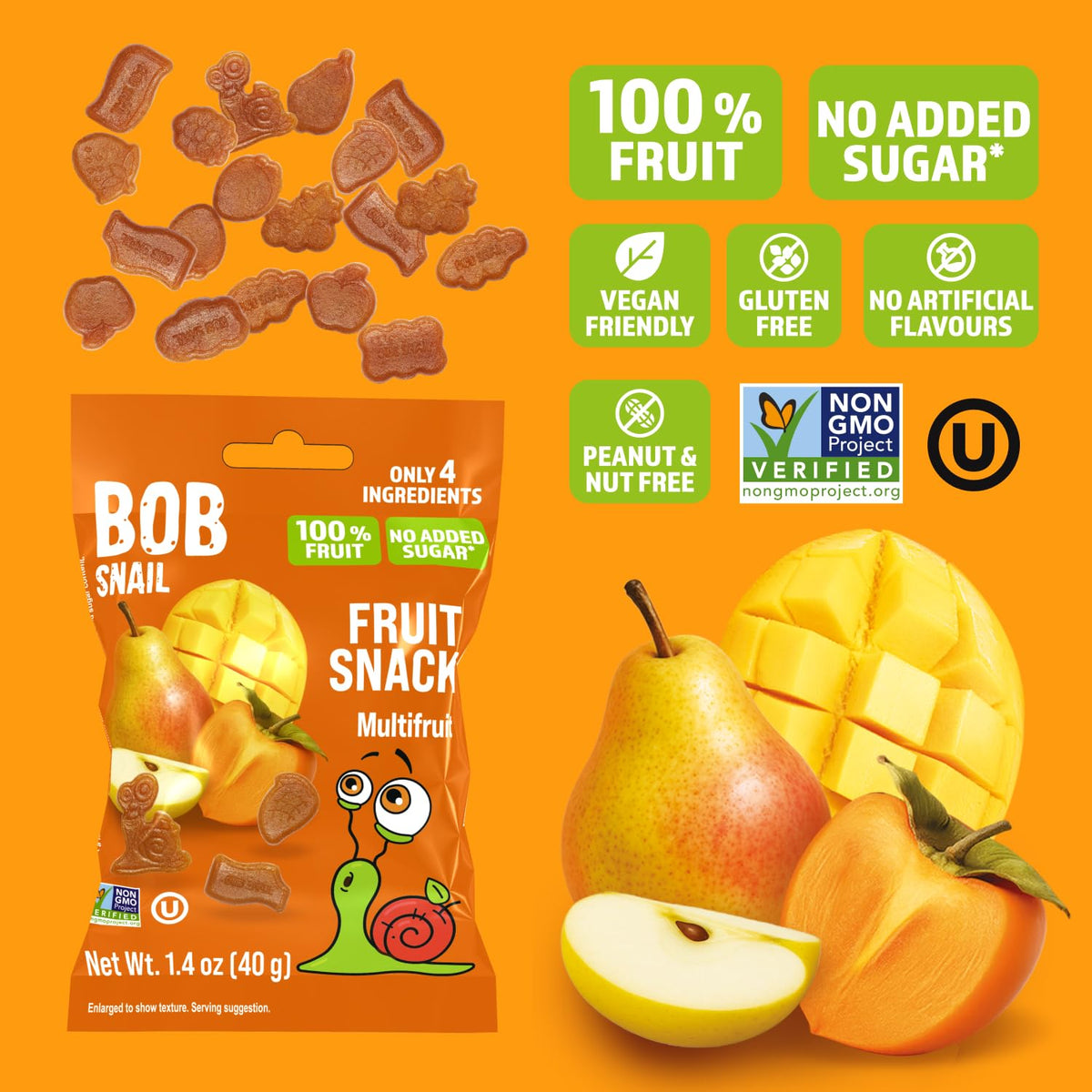 Bob Snail Fruit Gummy Bites close-up texture shows real fruit puree