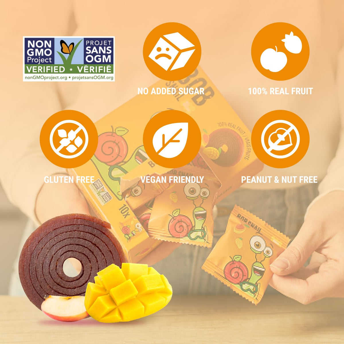 Bob Snail 500g family box of mango fruit rolls, shareable healthy treat.