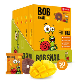 Bob Snail Mango Fruit Roll Ups pack, a convenient, healthy snack for kids.