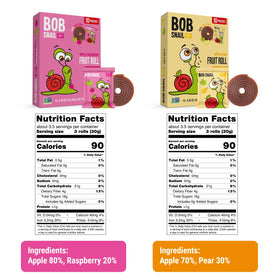 Bob Snail Fruit Roll Ups closeup shows real fruit without added sugar.