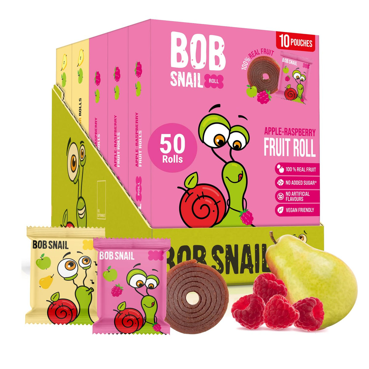 Bob Snail Fruit Roll Ups pear-raspberry bundle for natural on-the-go snack.