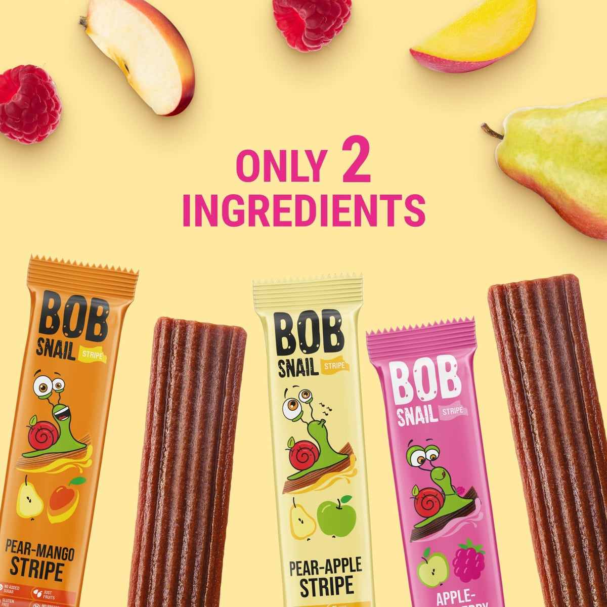 Bob Snail mango-pear fruit strip offers vegan, low-carb convenience.