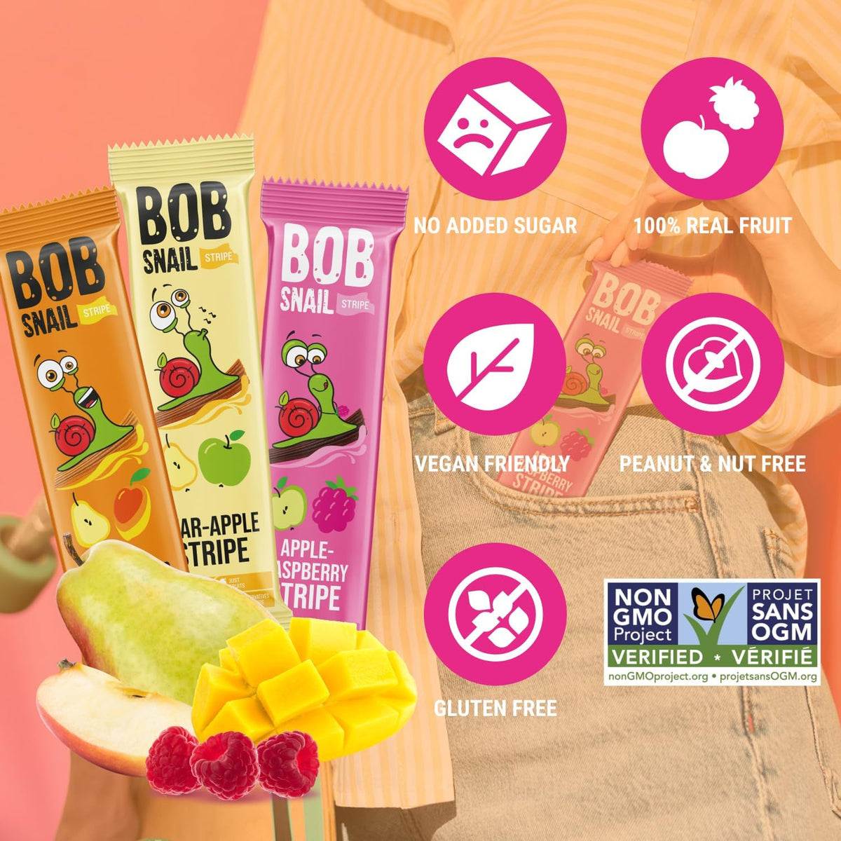Bob Snail raspberry fruit strip ideal for lunchboxes and quick energy.