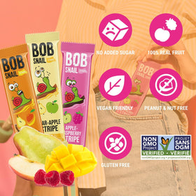 Bob Snail raspberry fruit strip ideal for lunchboxes and quick energy.