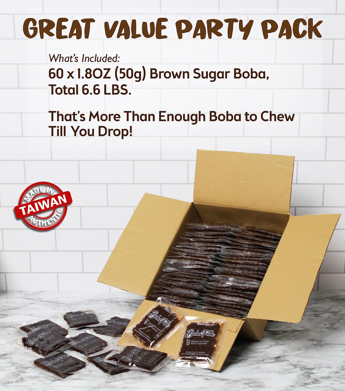 Boba Fide 60 packets brown sugar boba for parties and daily tea.