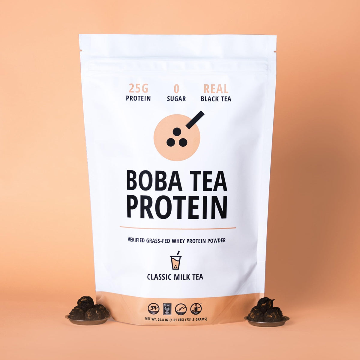 Tea leaves and bubbles imagery reinforces real ingredients and authentic flavor