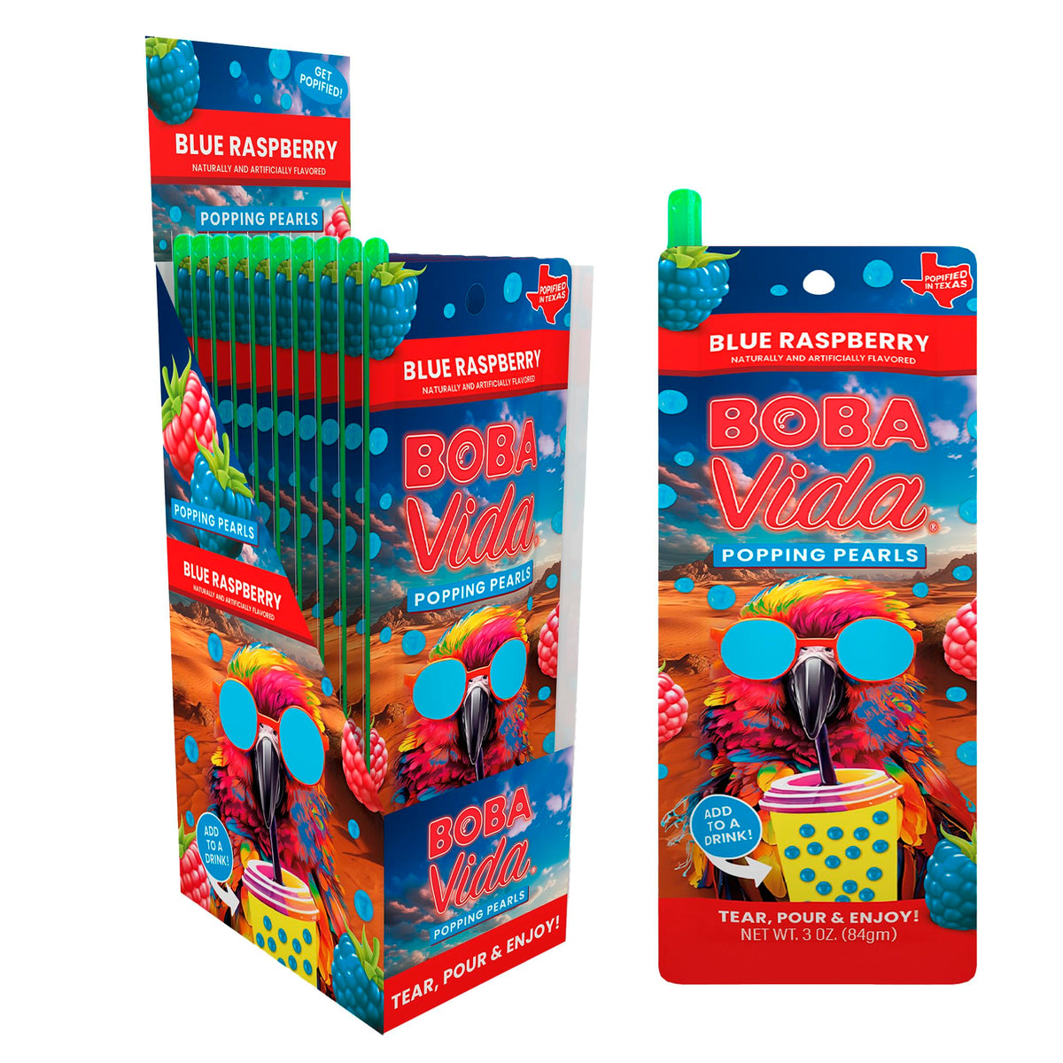 BOBAVIDA blue raspberry boba pearls pack for drinks and desserts.