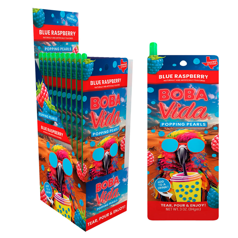 BOBAVIDA blue raspberry boba pearls pack for drinks and desserts.