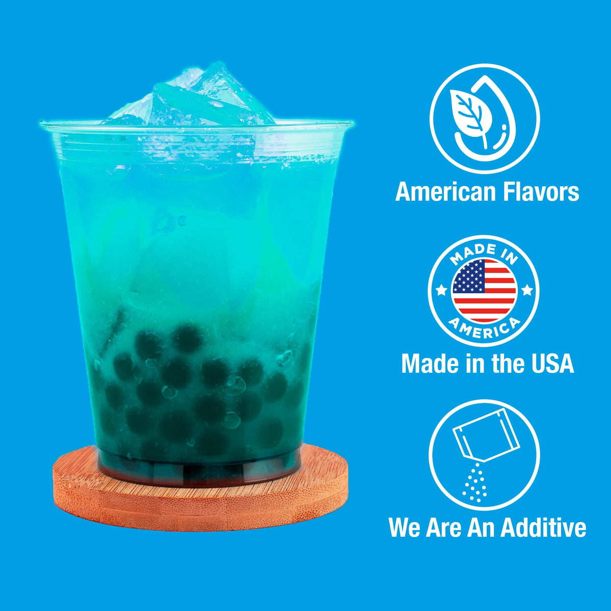 Blue raspberry popping pearls highlighting vibrant color in a dessert bowl.