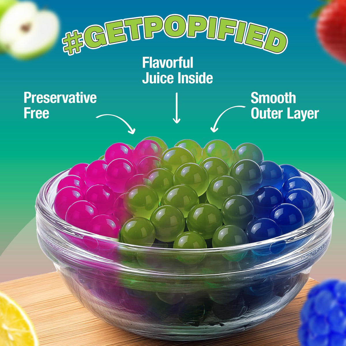 BOBAVIDA blue raspberry popping boba pearls added to beverages for zing.