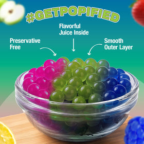 BOBAVIDA blue raspberry popping boba pearls added to beverages for zing.