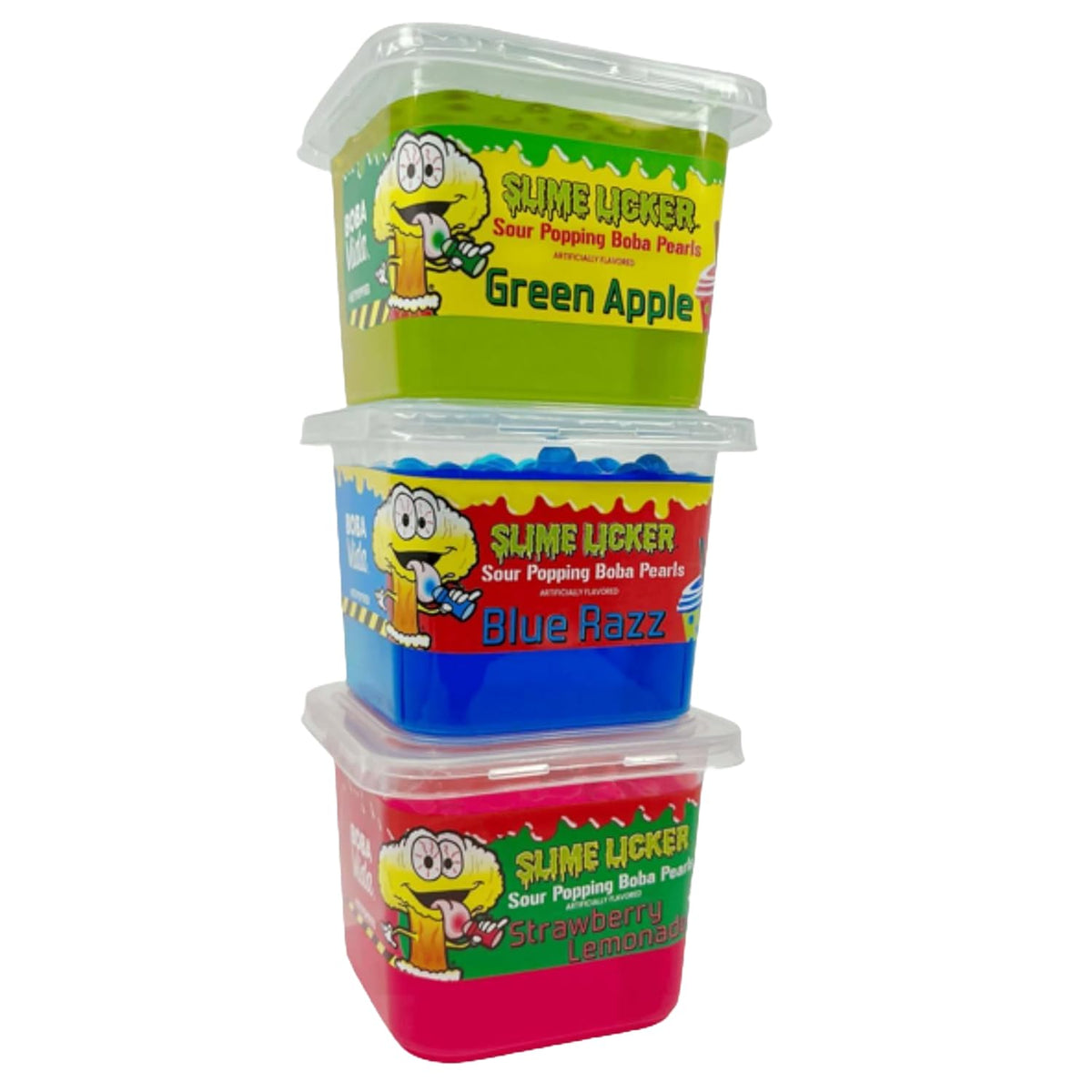 BOBAVIDA Slime Licker blue raspberry tub for tangy popping boba in drinks.