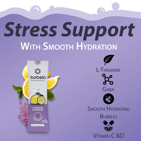 Bobelo glass shows lavender lemonade fizz perfect for refreshment
