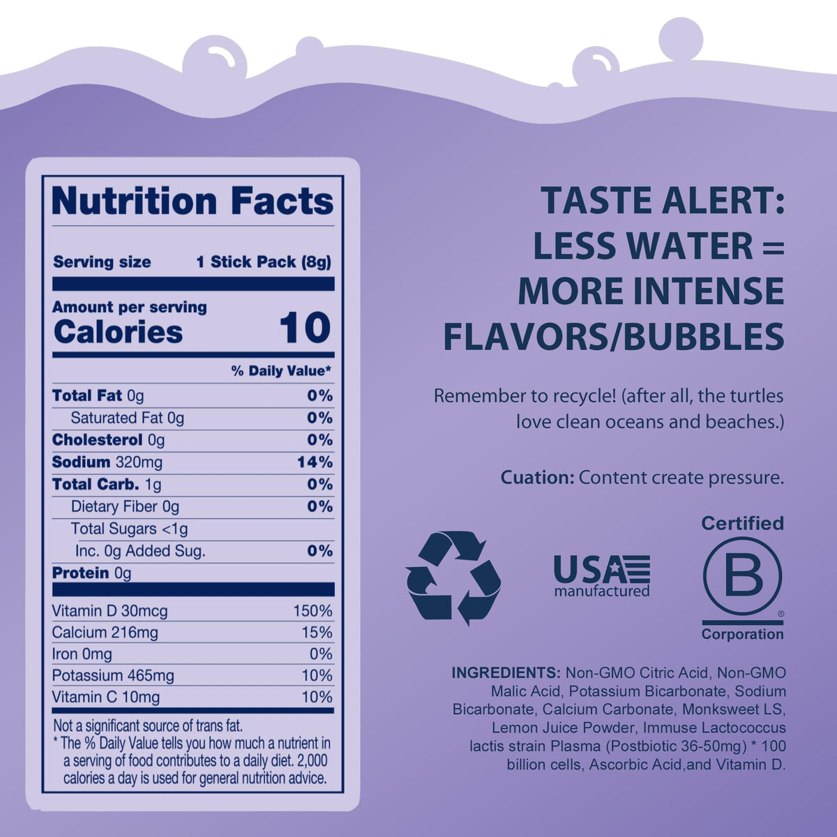 Bobelo lavender lemonade bottle with a packet for on-the-go hydration
