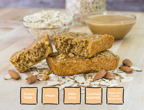 Bobo's Almond Butter Oat Bars plant-based icon indicating dairy-free and vegan goodness.