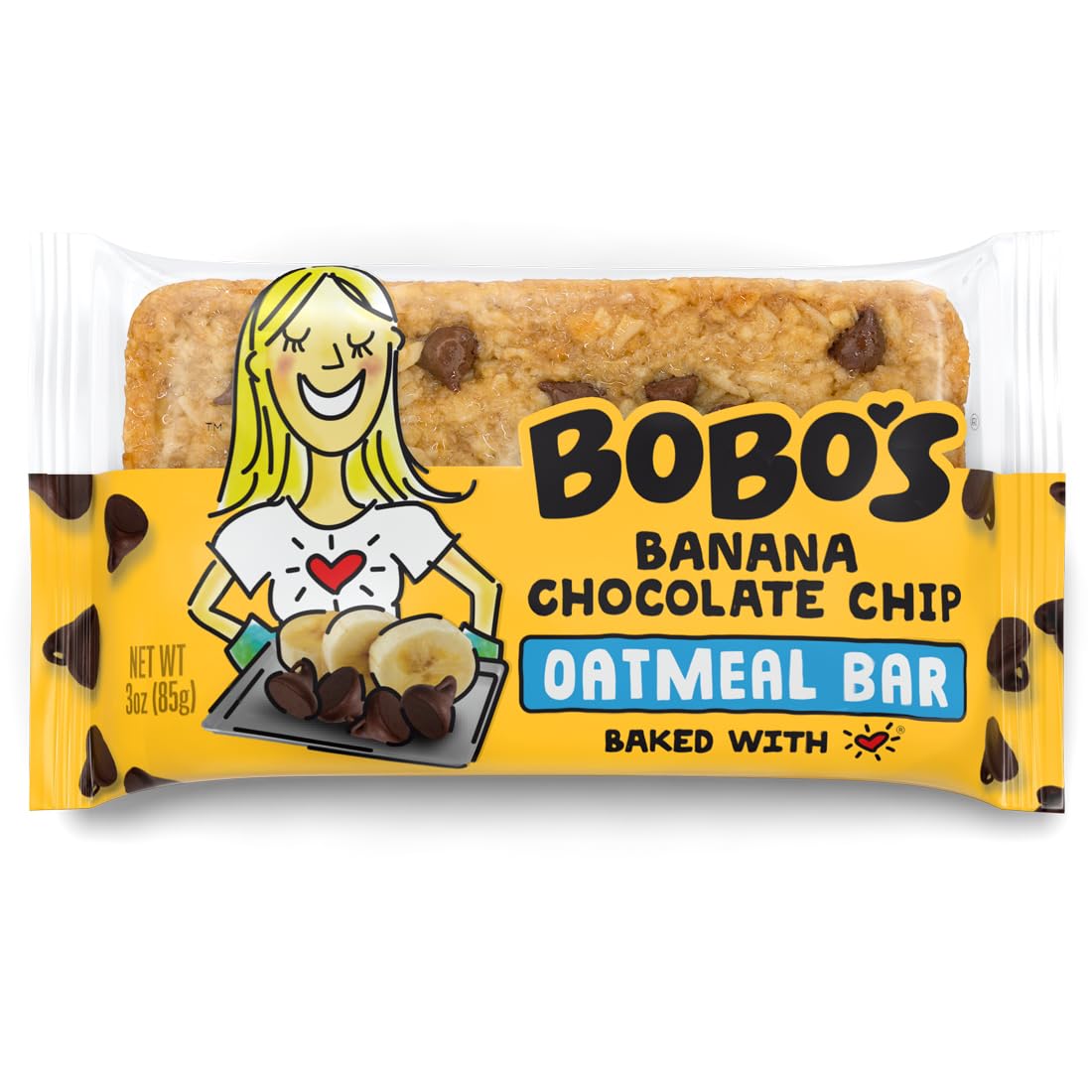 Bobo's Banana Chocolate Chip Oat Bar 12-pack for on-the-go breakfast or snack.