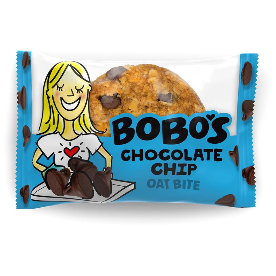 Bobo's Chocolate Chip Oat Bites pack-front, ideal for on-the-go snacking