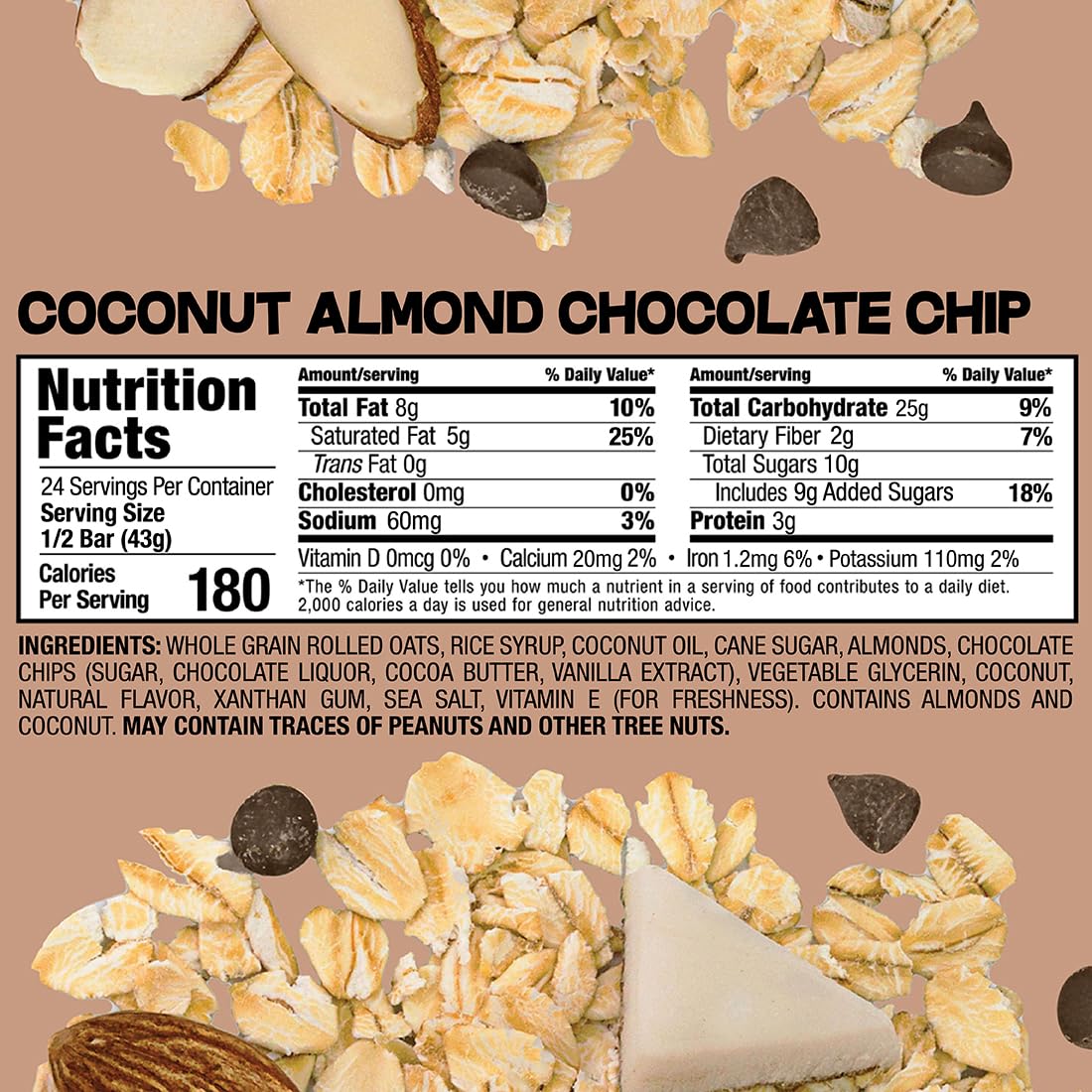 Bobo's Coconut Almond Chocolate Chip Oat Bar bite showing chewy texture for quick energy.